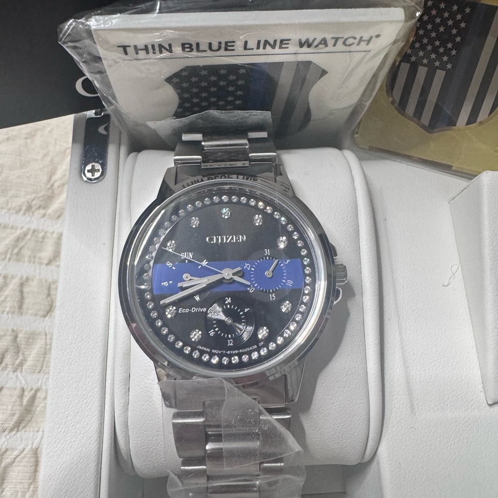 Citizen Silver and Black Watch -thin blue line -police and first responders
